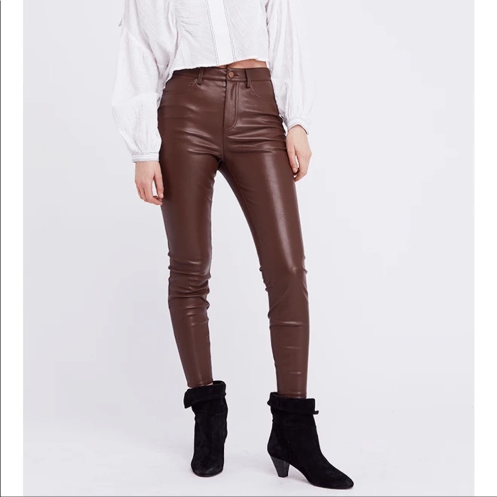Free People Brown Vegan Leather Pants